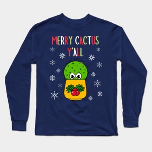 Merry Cactus Y'all - Cute Cactus In Christmas Holly Pot Long Sleeve T-Shirt